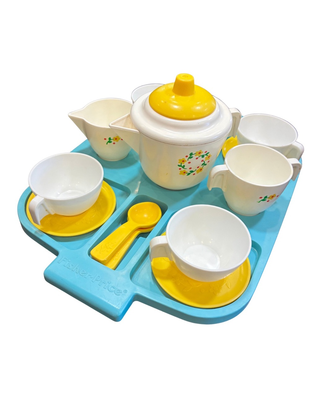 Vintage 1982 Fisher-Price Tea Set & Tray #681 – 17 Piece Near-Complete Set
